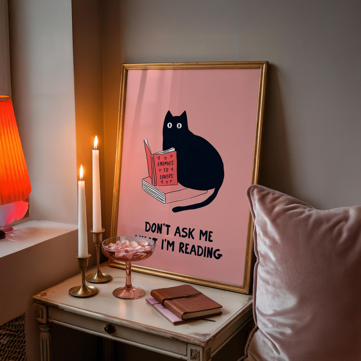 Black Cat Art Print - Book Lover Poster - Smut Art - Modern Cat Lover Gift - Library Decor