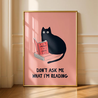 Black Cat Art Print - Book Lover Poster - Smut Art - Modern Cat Lover Gift - Library Decor