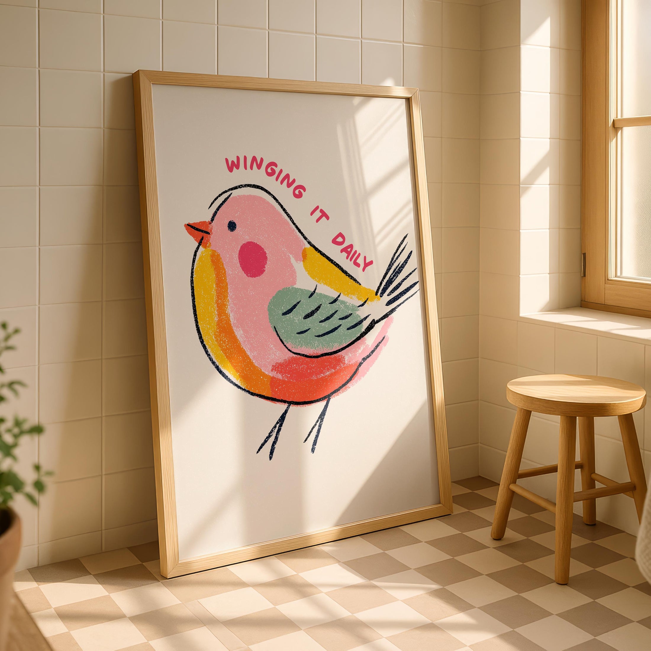 Winging It - Colourful Bird Wall Art - Kitchen Decor - Bright Modern Print - Pastel posters