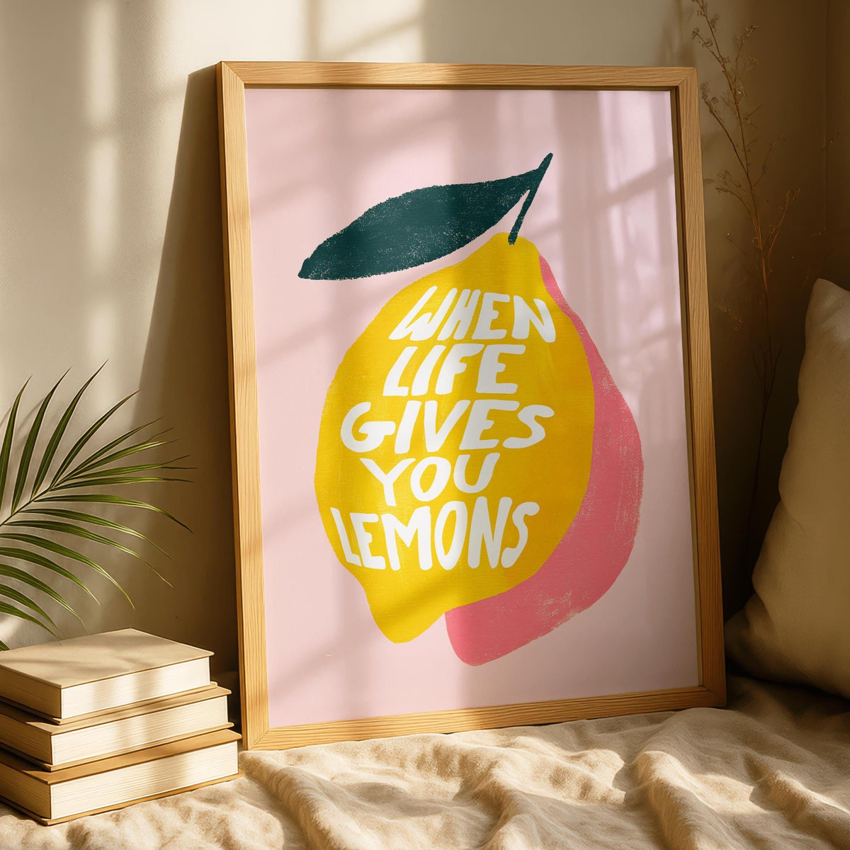 When life gives you Lemons Art - Lemon Print - Kitchen Wall Art - Funky Home Decor - Pink Yellow Art