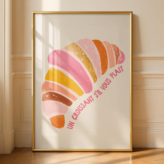 Croissant Kitchen Print - Cafe Breakfast Art - Neutral Kitchen Art - Pink Kitchen Decor - Pastel croissant Poster