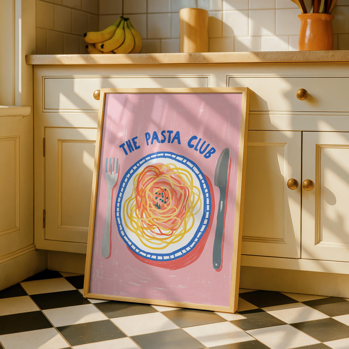 Pasta club Kitchen Print - Colourful Food Poster Art - Pink Kitchen Prints