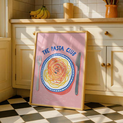 Pasta club Kitchen Print - Colourful Food Poster Art - Pink Kitchen Prints