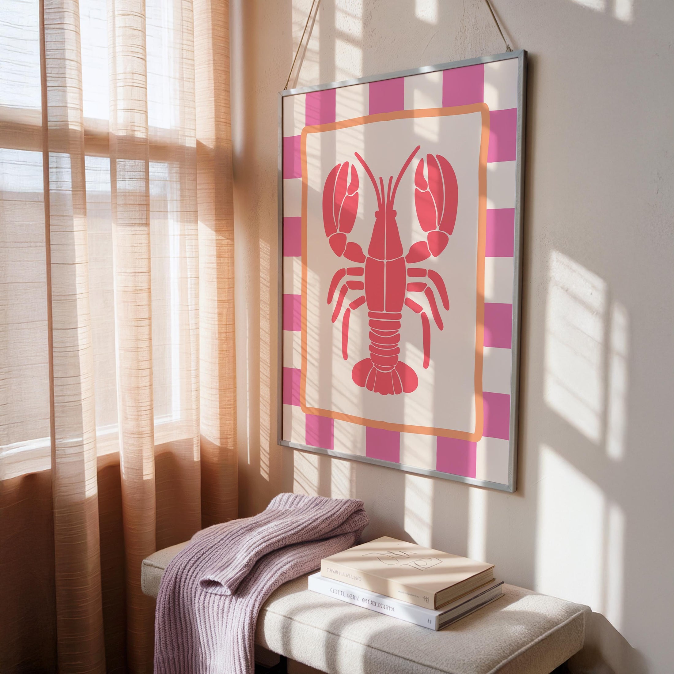 lobster prints - colourful poster - Colourful Hallway Welcome Art - pink wall art