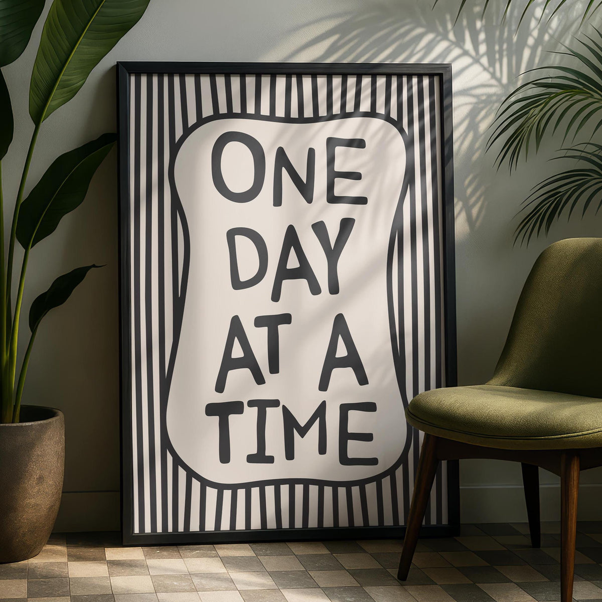 one day at a time - positive quotes - typography Hallway Welcome Art - mono wall art