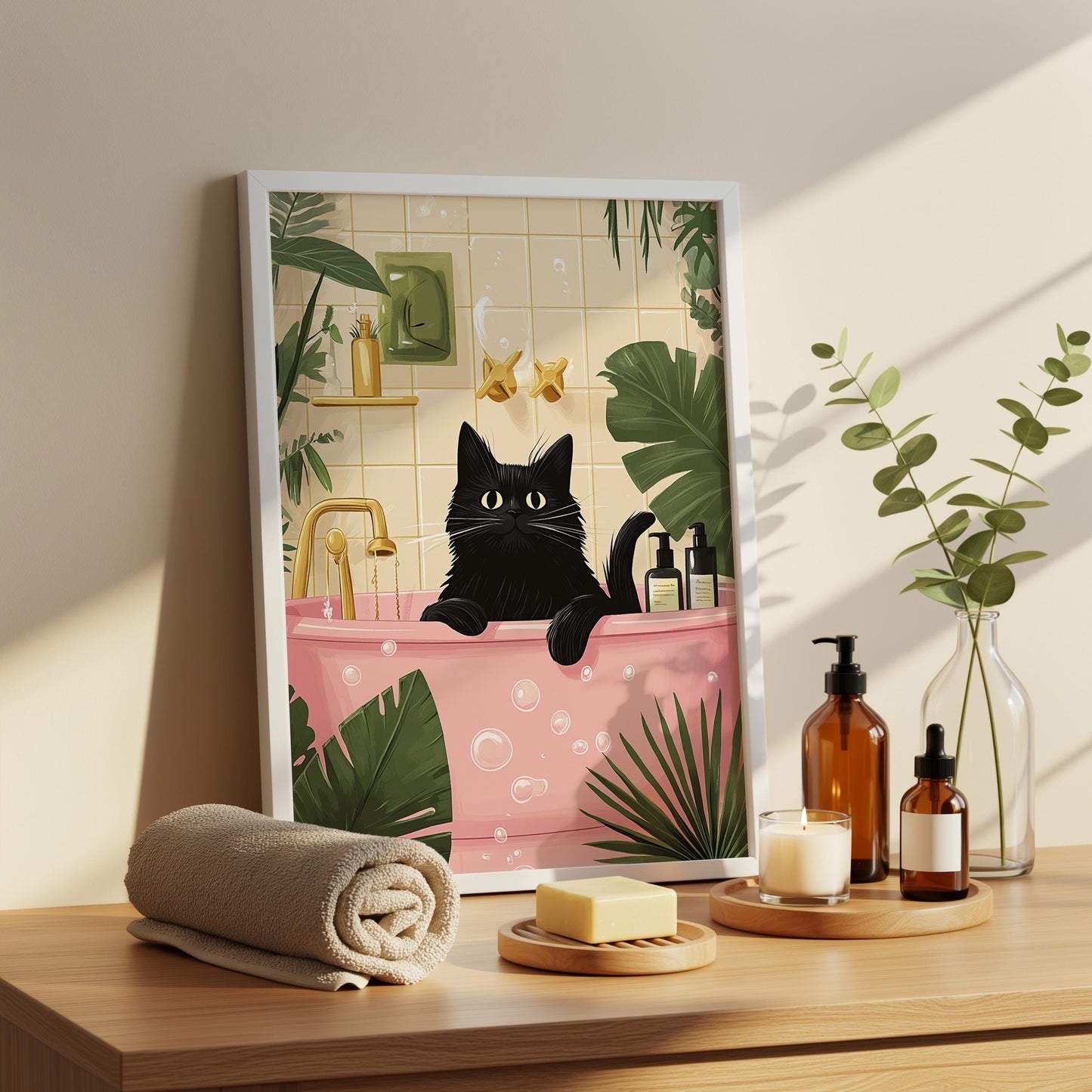 Black Cat Bathroom Art Print - Funny toilet humour Decor - Prints for bathroom - Shower Wall Art - Bathroom Wall Decor