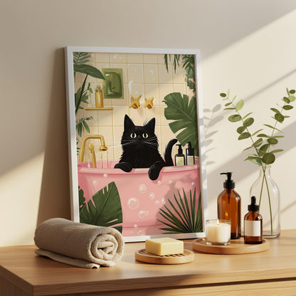 Black Cat Bathroom Art Print - Funny toilet humour Decor - Prints for bathroom - Shower Wall Art - Bathroom Wall Decor