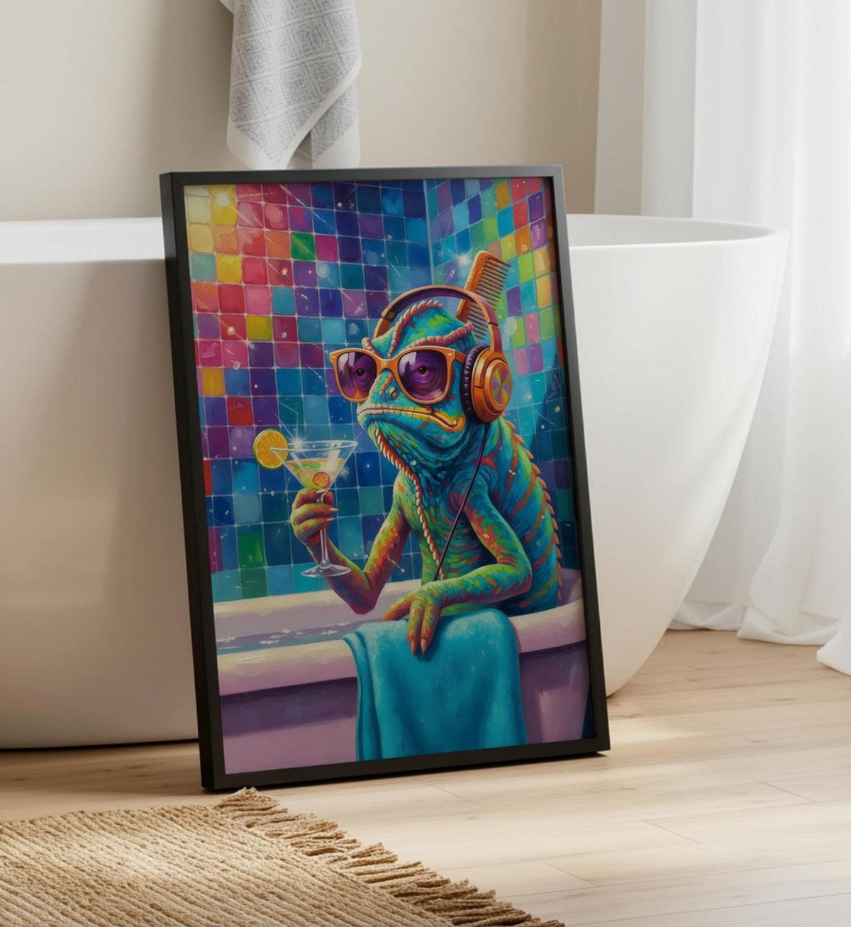 Funny chameleon Bathroom Art Print - fun Home Decor - Prints for bathroom - Bathroom Wall Decor