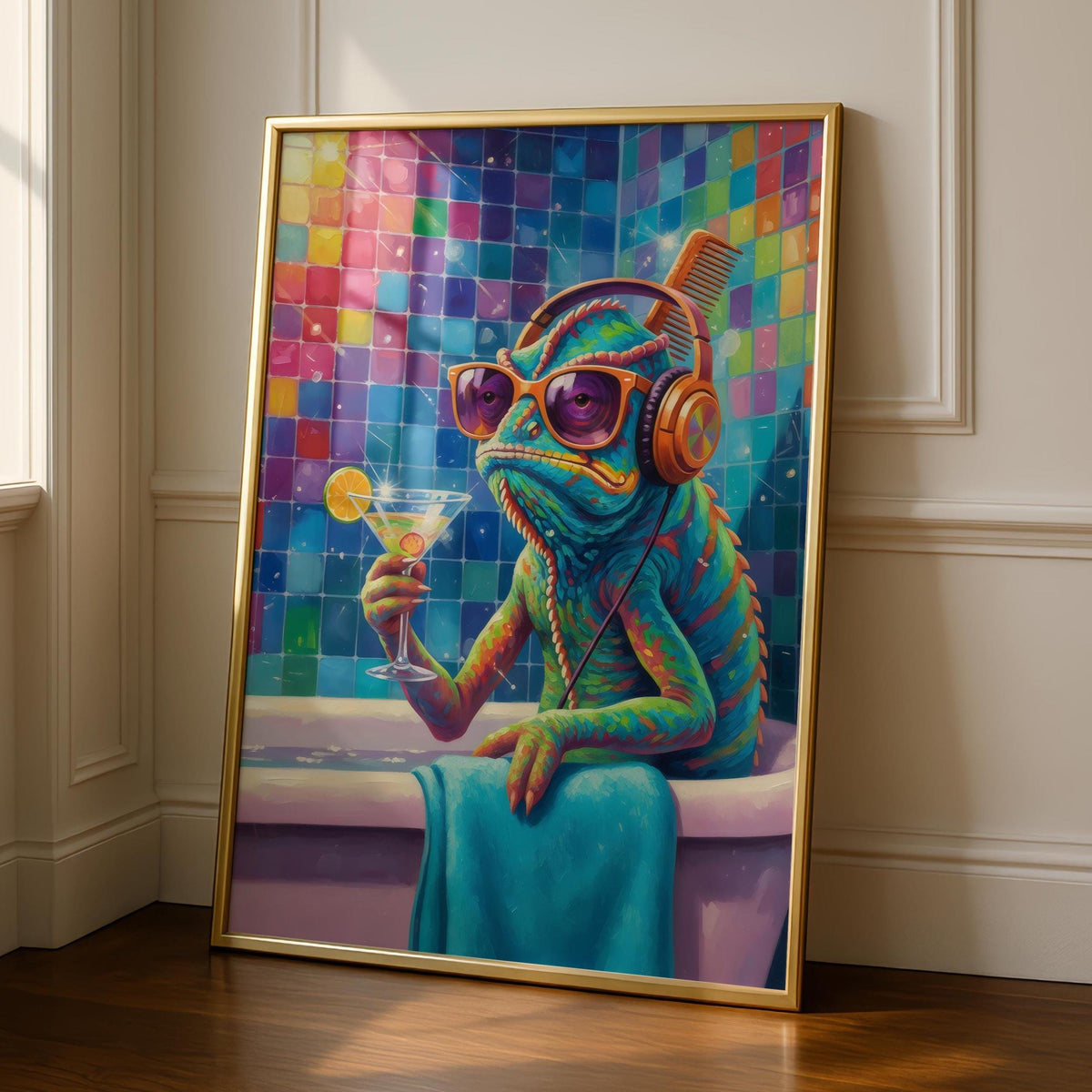 Funny chameleon Bathroom Art Print - fun Home Decor - Prints for bathroom - Bathroom Wall Decor