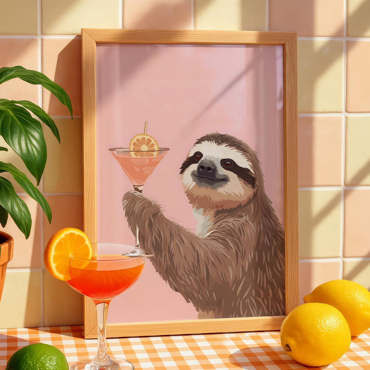 Sloth Print - Sloth Decor - Alcohol Kitchen Print: Cocktail Alcohol Art