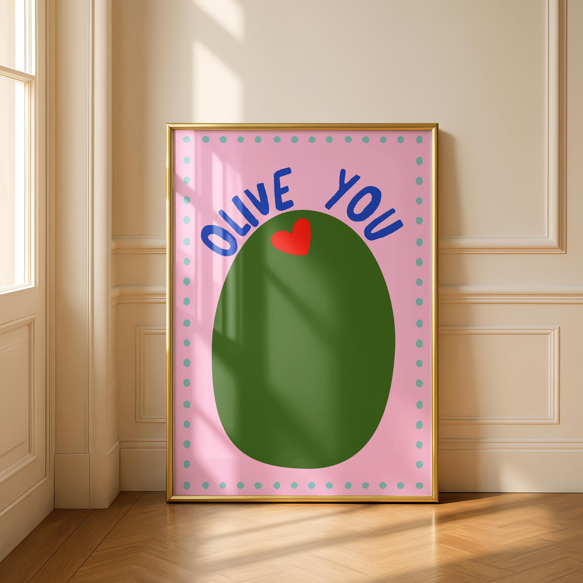 Olive You Kitchen Print - Fun Colourful Wall Art - Pink and green prints