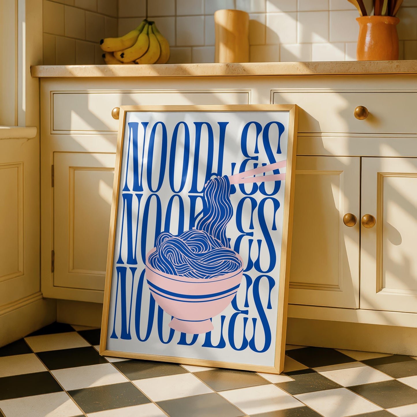 Noodles Kitchen Print - Colourful Food Poster Art - Pink Blue Kitchen Prints