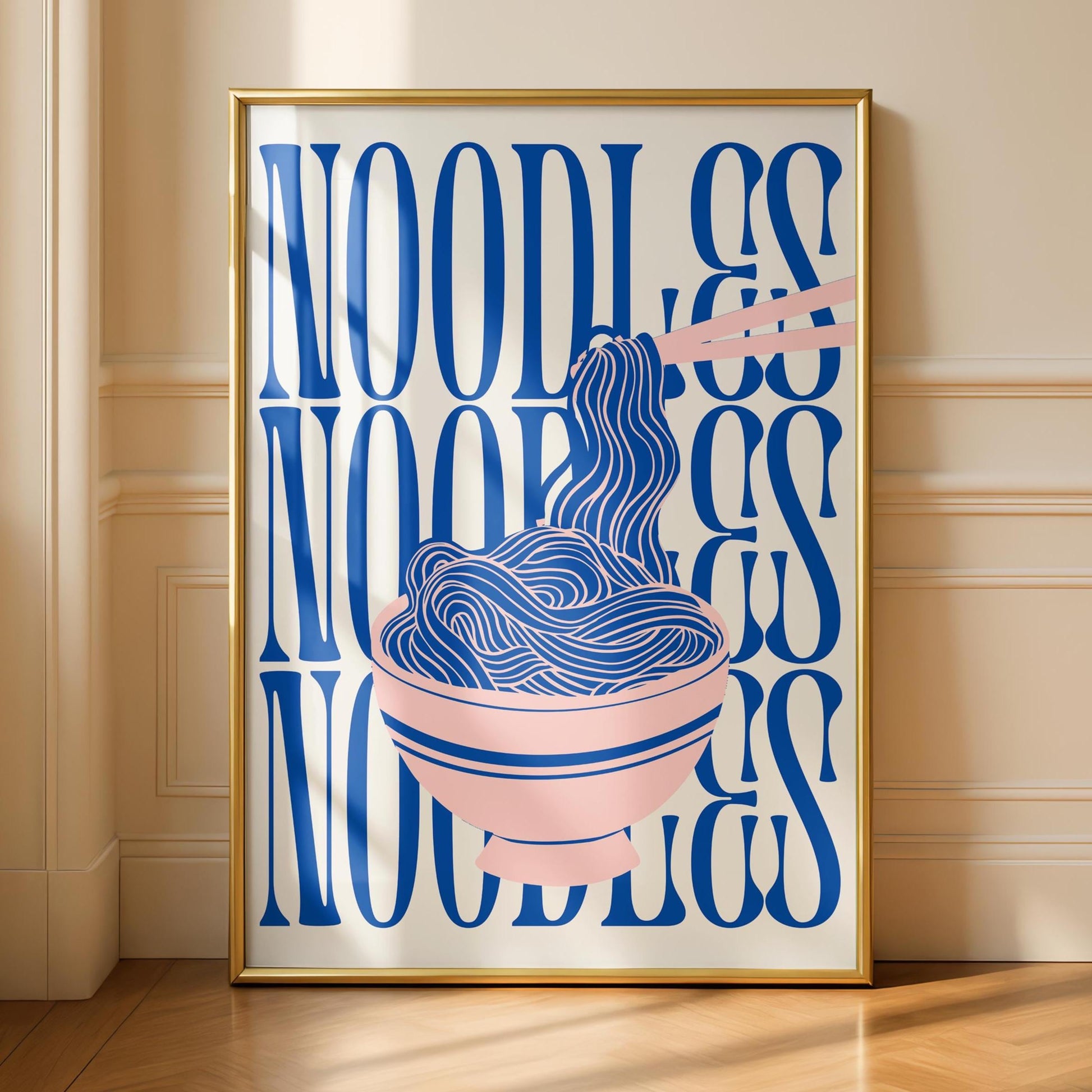 Noodles Kitchen Print - Colourful Food Poster Art - Pink Blue Kitchen Prints