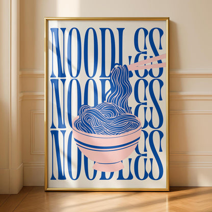 Noodles Kitchen Print - Colourful Food Poster Art - Pink Blue Kitchen Prints