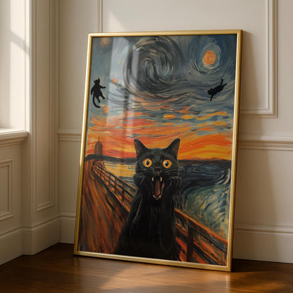 Black Cat Art Print - Altered Art - Modern Cat Lover Gift