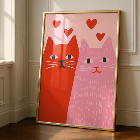 Love Prints - Cat Art Print - pink Cat Art - Gallery Wall Poster - cute Poster