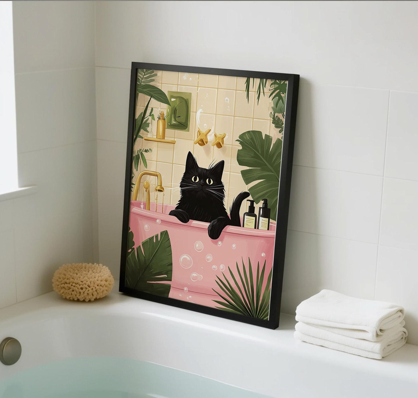 Black Cat Bathroom Art Print - Funny toilet humour Decor - Prints for bathroom - Shower Wall Art - Bathroom Wall Decor