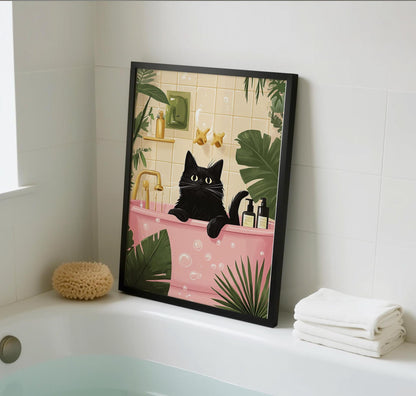 Black Cat Bathroom Art Print - Funny toilet humour Decor - Prints for bathroom - Shower Wall Art - Bathroom Wall Decor