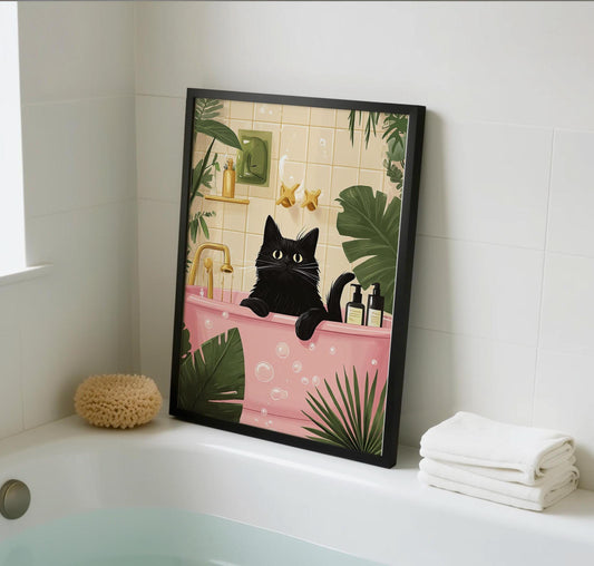 Black Cat Bathroom Art Print - Funny toilet humour Decor - Prints for bathroom - Shower Wall Art - Bathroom Wall Decor