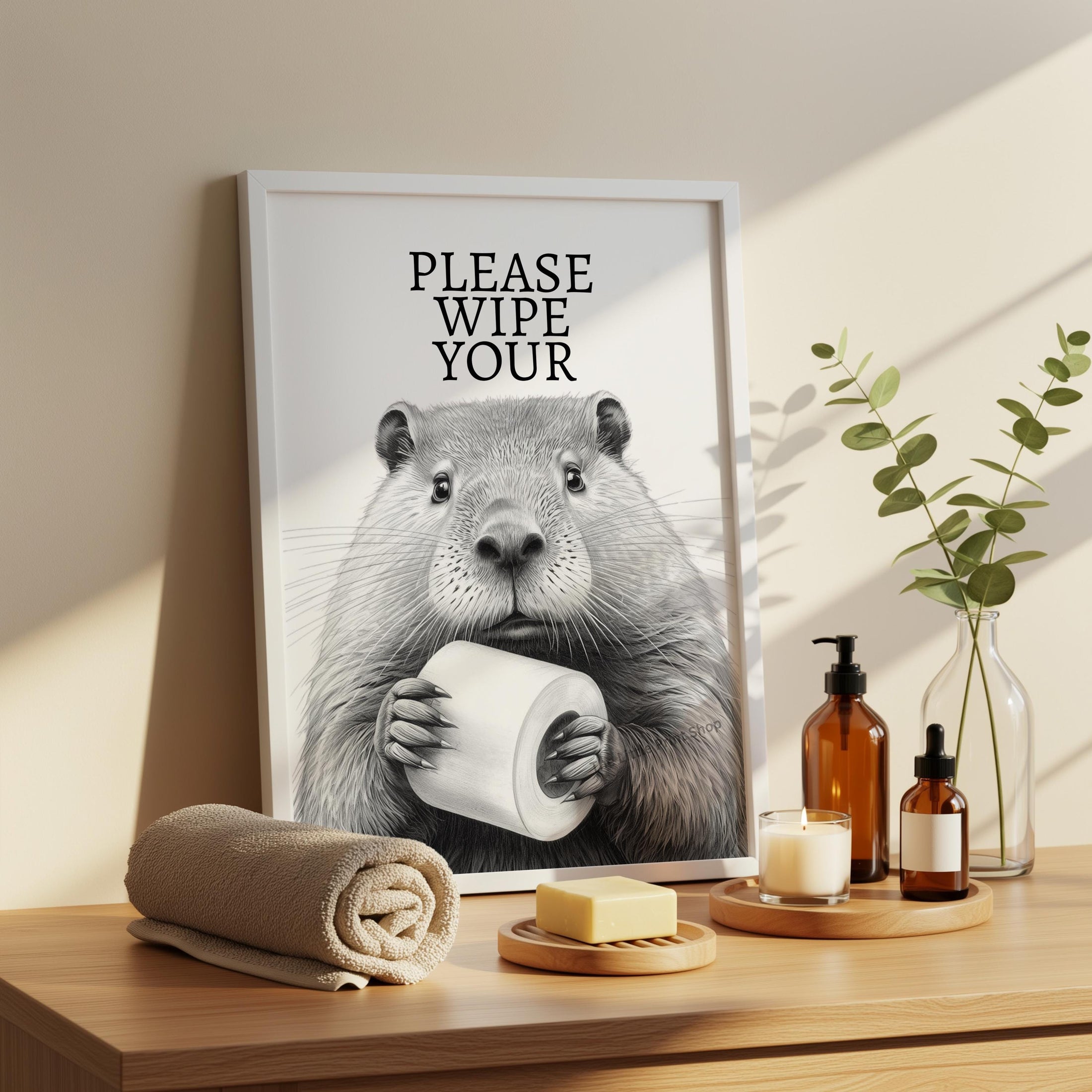 Wipe your beaver - Funny Bathroom Art Print - Cheeky Home Decor - Bathroom Wall Art - Toilet Decor