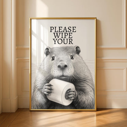 Wipe your beaver - Funny Bathroom Art Print - Cheeky Home Decor - Bathroom Wall Art - Toilet Decor