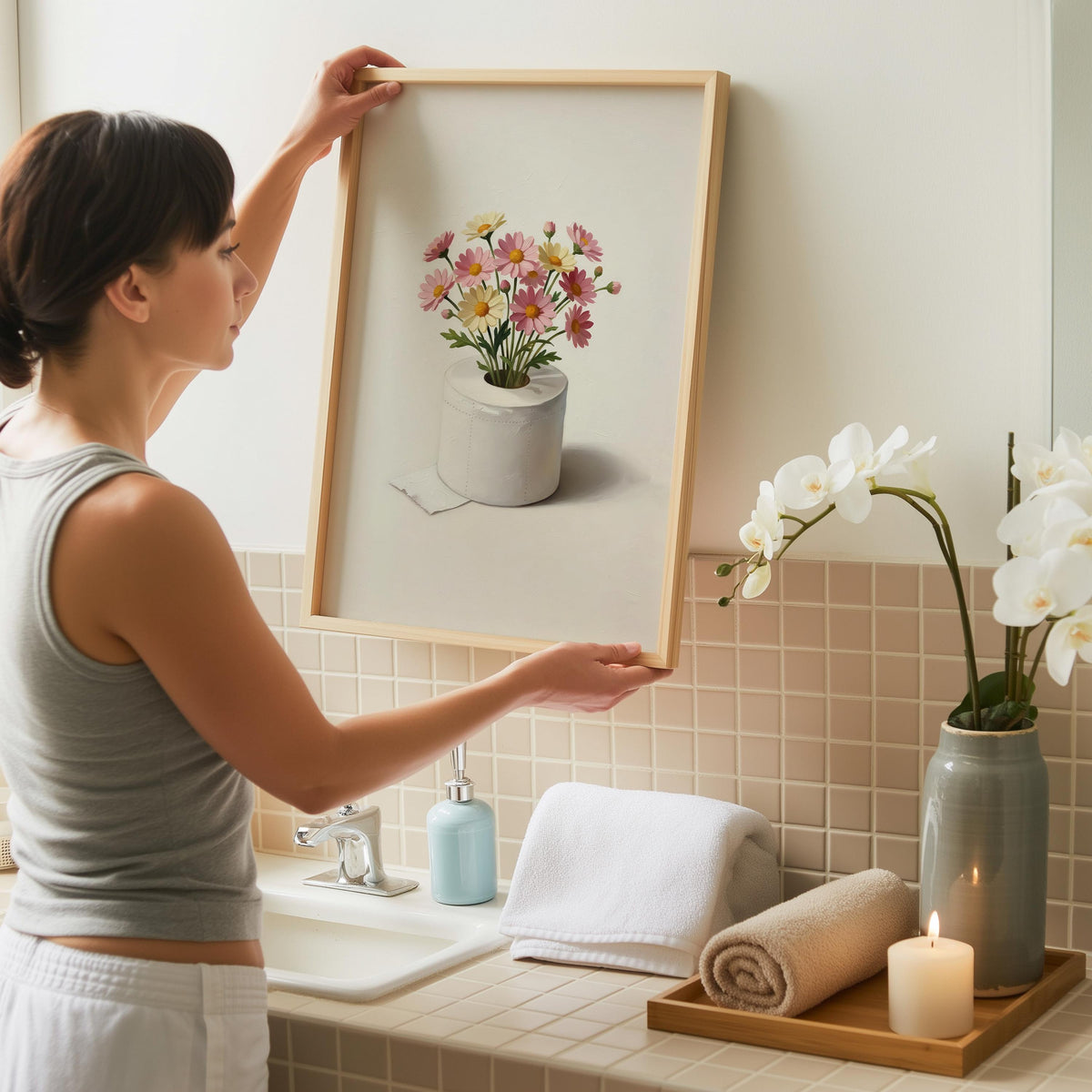 Toilet Paper Flowers Print - Cute Wall Art - Bathroom Decor - Toilet Art