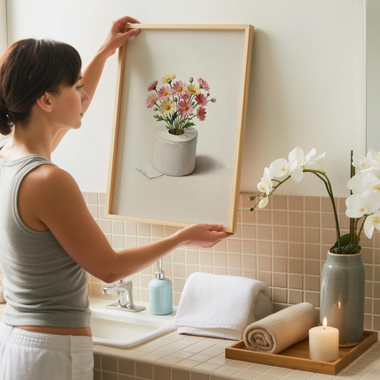 Toilet Paper Flowers Print - Cute Wall Art - Bathroom Decor - Toilet Art