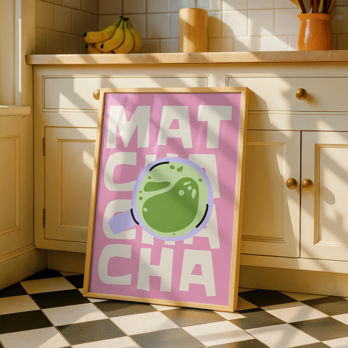 Matcha Art - Kitchen Decor - Pink Prints for kitchen - Pink and green Decor