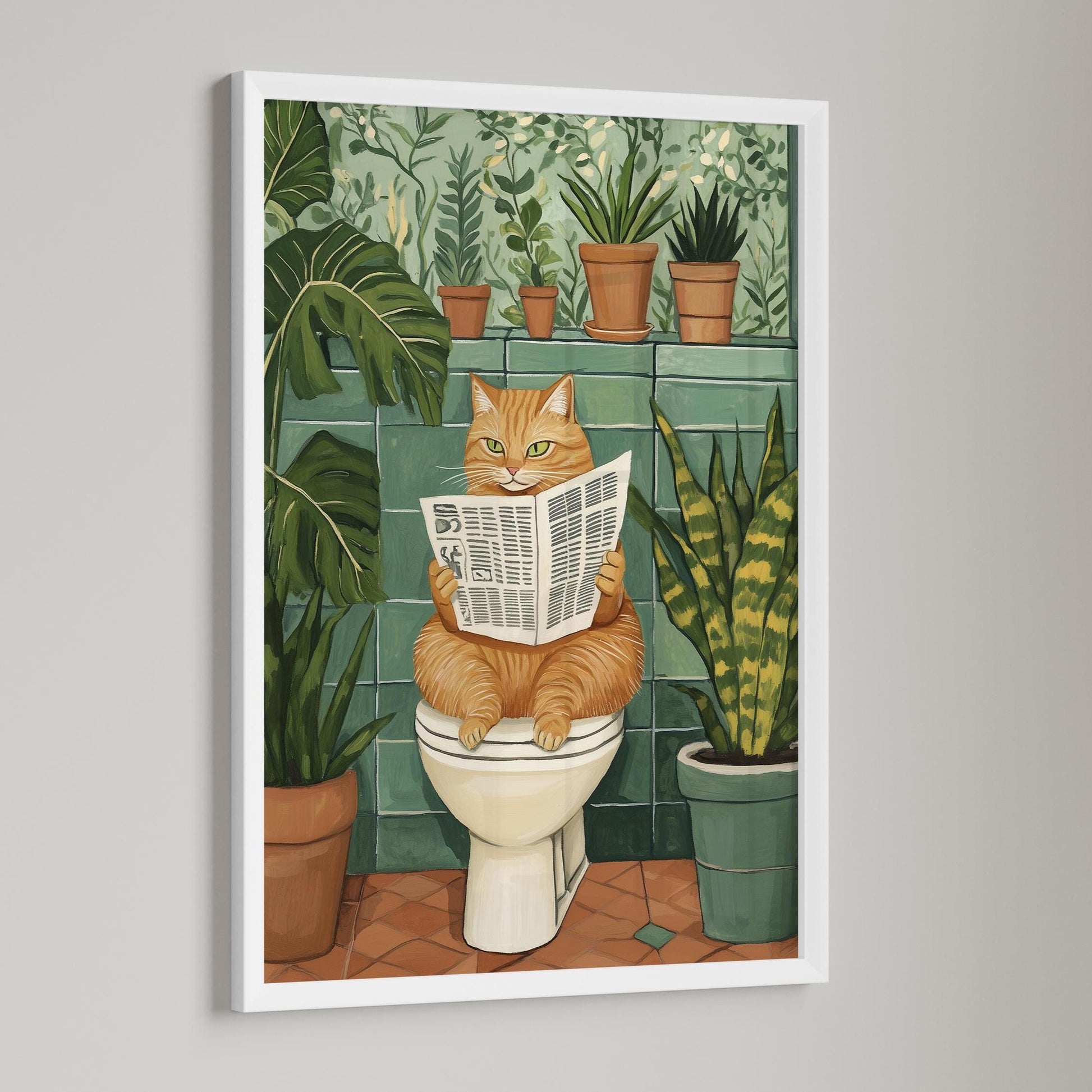 Ginger Cat Bathroom Art Print - Funny Home Decor - Prints for bathroom - Shower Wall Art - Bathroom Wall Decor