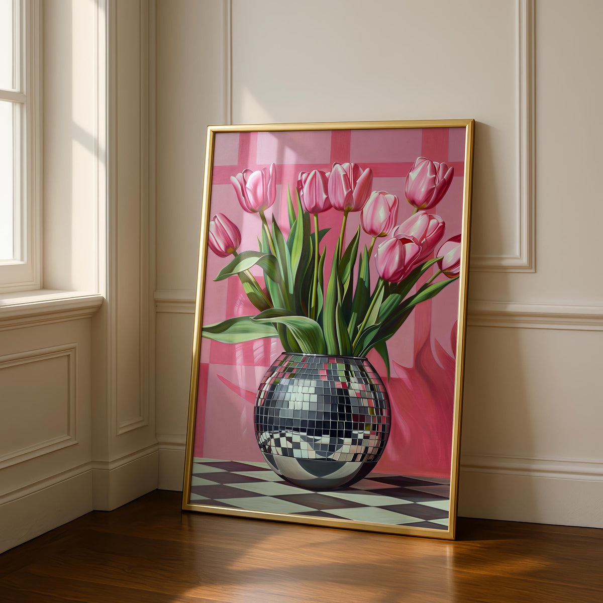 Disco Ball & Tulip Prink - Pink Prints - Fun wall art - maximalism art
