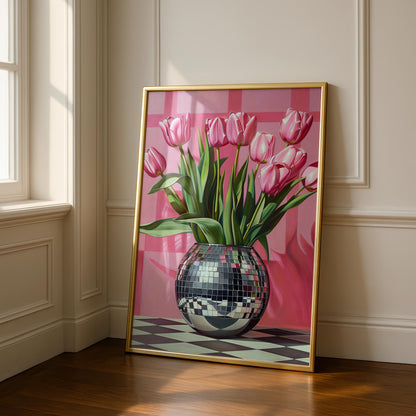 Disco Ball & Tulip Prink - Pink Prints - Fun wall art - maximalism art