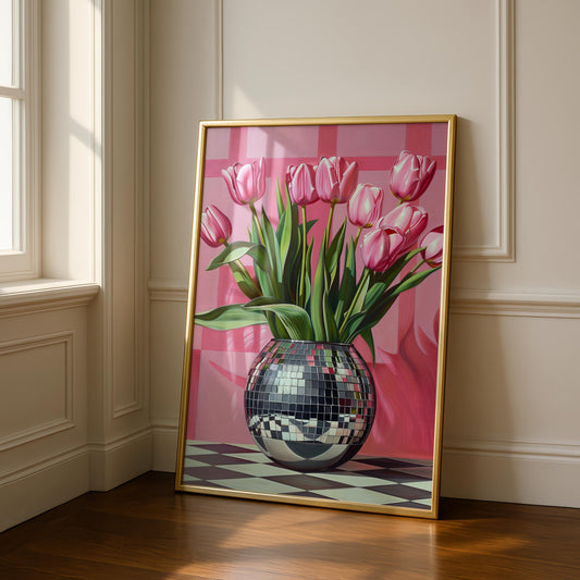 Disco Ball & Tulip Prink - Pink Prints - Fun wall art - maximalism art