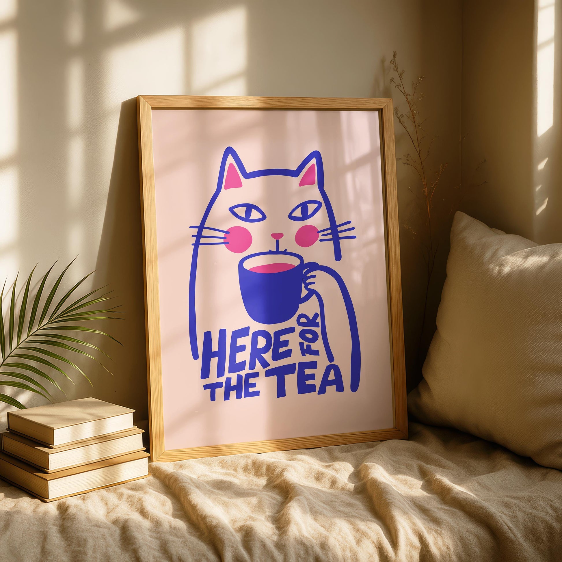 Cat Wall Art | Kitchen Prints | Cat lover gift | Pink Poster | Spill the tea |