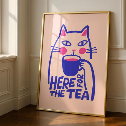 Cat Wall Art | Kitchen Prints | Cat lover gift | Pink Poster | Spill the tea |