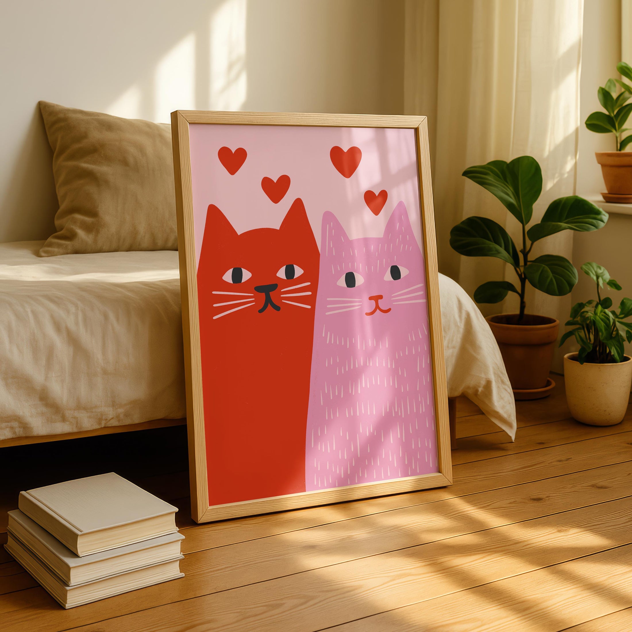 Love Prints - Cat Art Print - pink Cat Art - Gallery Wall Poster - cute Poster