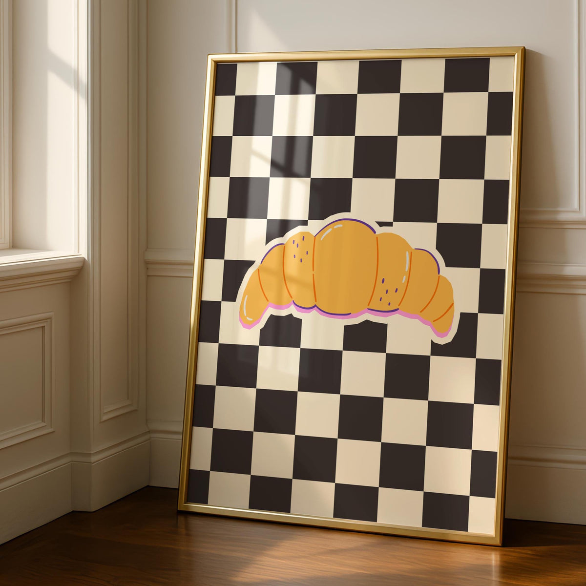 Croissant Kitchen Print - Cafe Breakfast Art -checker prints - emo decor