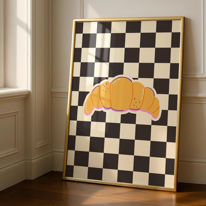 Croissant Kitchen Print - Cafe Breakfast Art -checker prints - emo decor