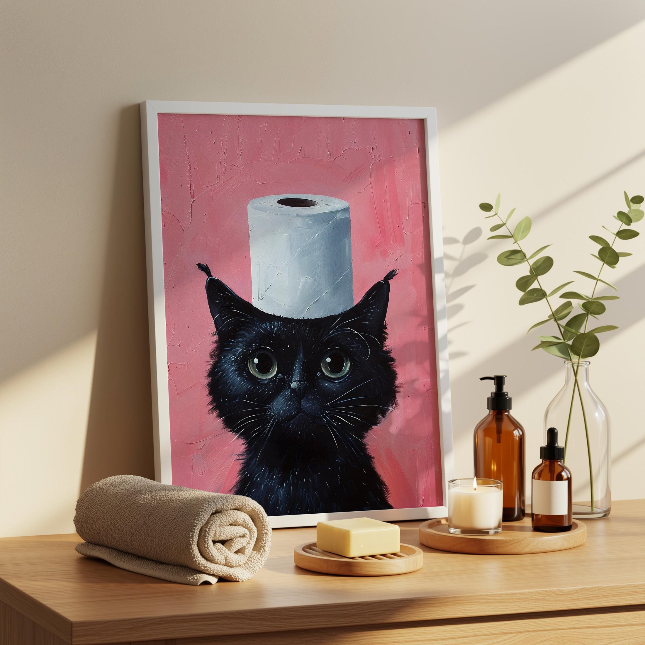 Black Cat Bathroom Art Print - toilet paper poster - Funny Home Decor - Prints for bathroom - Shower Wall Art - Bathroom Wall Decor