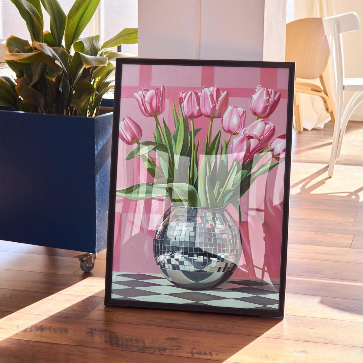 Disco Ball & Tulip Prink - Pink Prints - Fun wall art - maximalism art