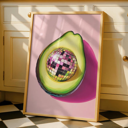Avocado Disco Ball Kitchen Print: Fun Kitchen Poster - Dining Decor