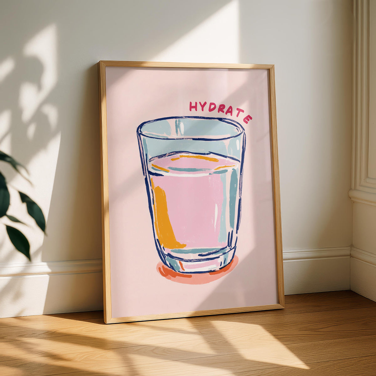Hydrate Kitchen Print - Breakfast Art - Neutral Kitchen Art - Pink Kitchen Decor - Pastel drink water