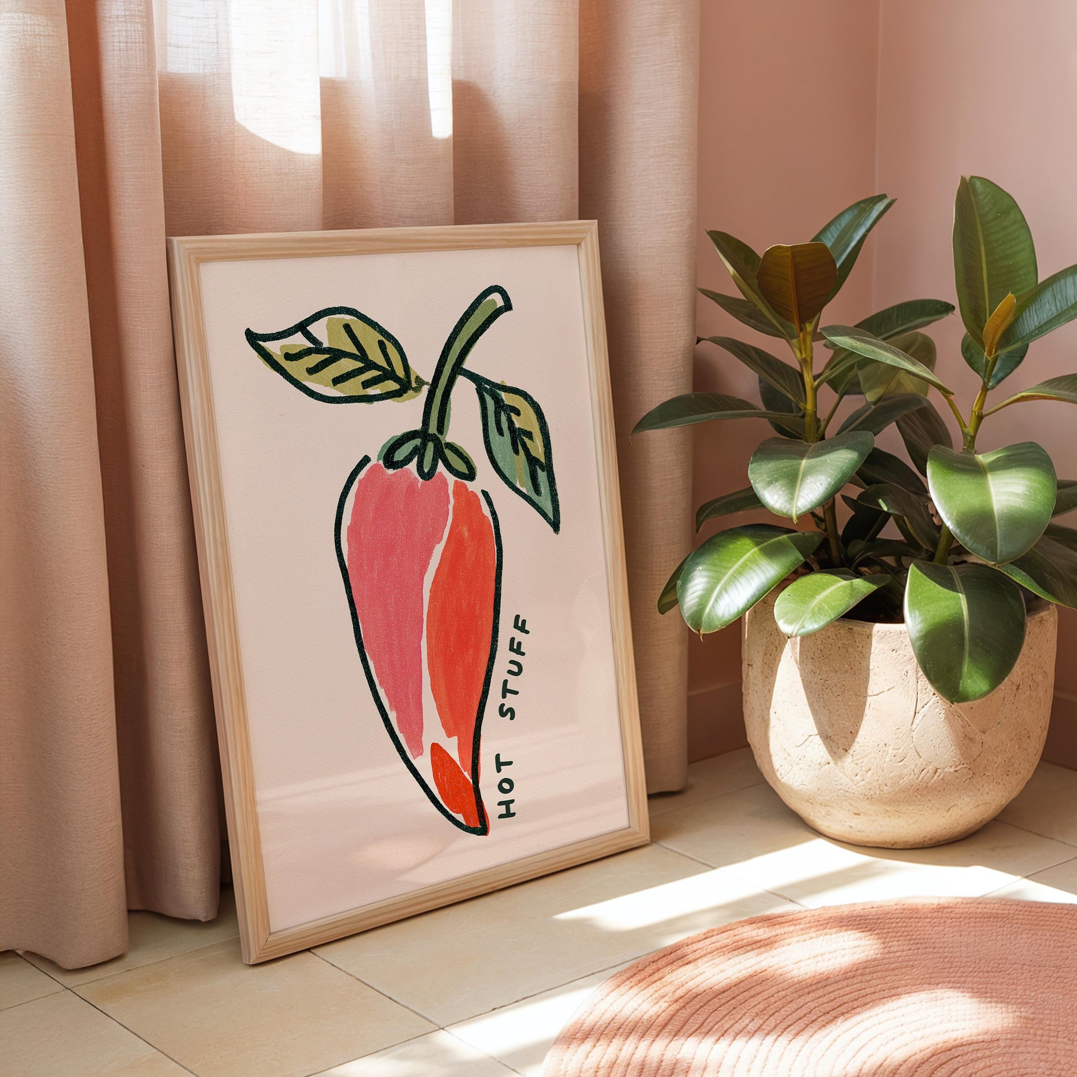 Hot Stuff Chilli Poster - Kitchen Print - Typography Art - Kitchen Quotes - Colourful Kitchen Decor