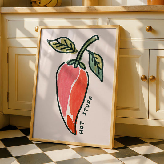 Hot Stuff Chilli Poster - Kitchen Print - Typography Art - Kitchen Quotes - Colourful Kitchen Decor