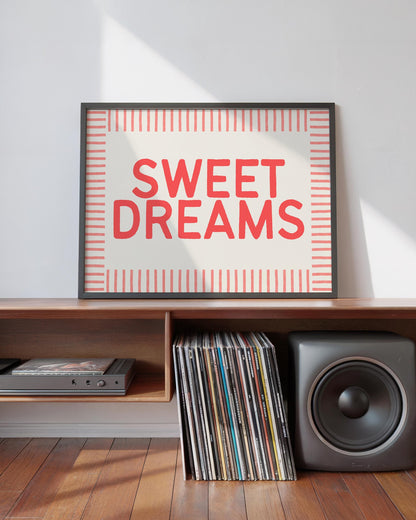 Sweet Dreams Bedroom Print - Red Bedroom Print - Above Bed Poster - Cute bedroom Decor
