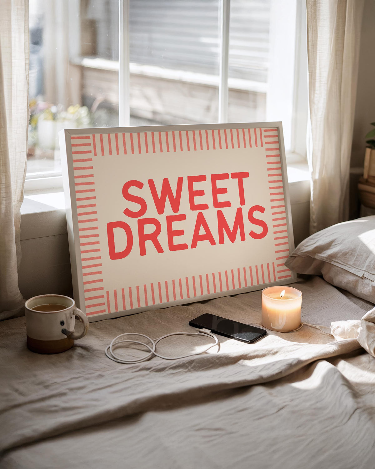 Sweet Dreams Bedroom Print - Red Bedroom Print - Above Bed Poster - Cute bedroom Decor
