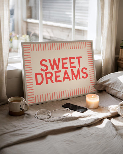 Sweet Dreams Bedroom Print - Red Bedroom Print - Above Bed Poster - Cute bedroom Decor