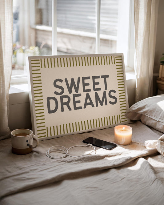 Sweet Dreams Bedroom Print - Grey Bedroom Print - Above Bed Poster - Cute bedroom Decor