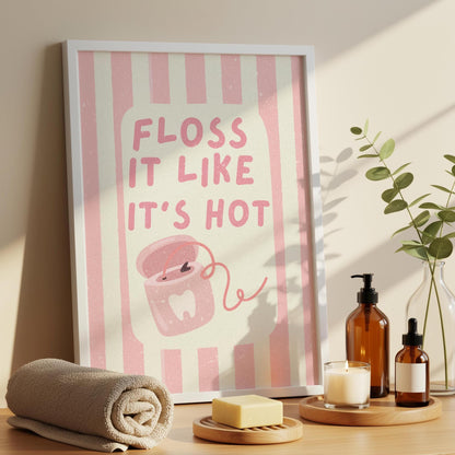 Funny Bathroom Paper Print - Cute Wall Art - Bathroom Decor - Dentist Art - Floss Art