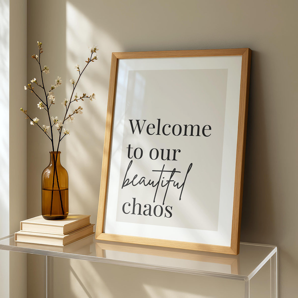 Welcome to our beautiful chaos - welcome quotes - typography Hallway Welcome Art - minimalist wall art