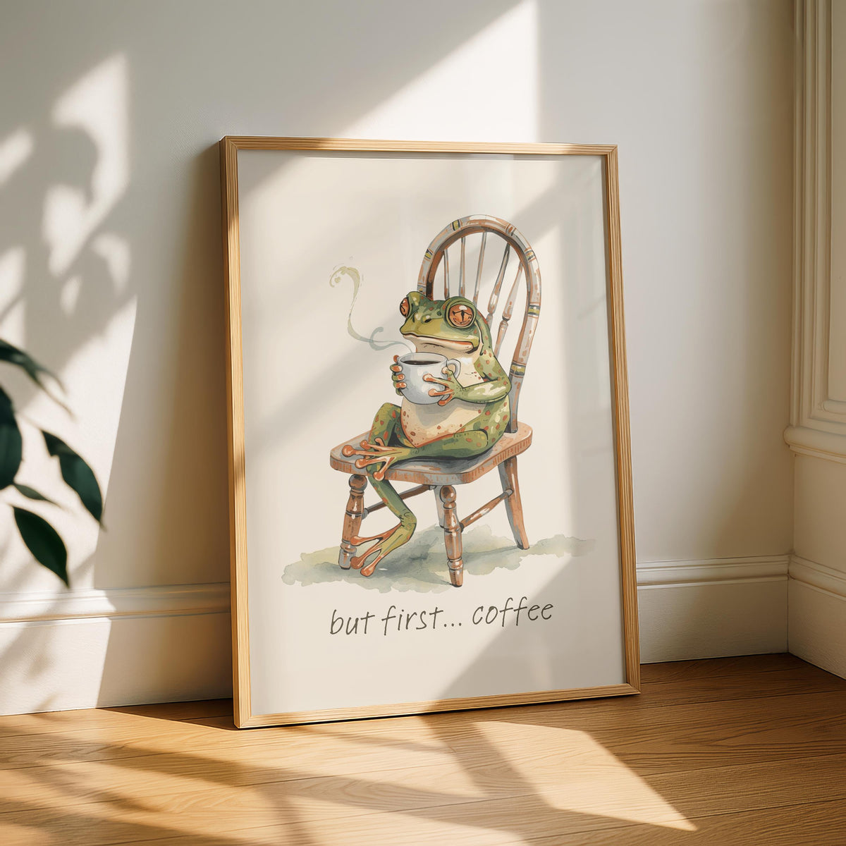 Funny Frog Coffee Art Print - Cheeky Home Decor - Prints for kitchen - Shower Wall Art - coffee station Wall Decor